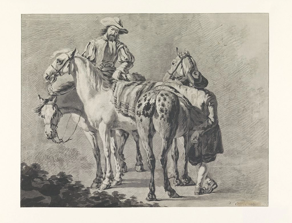Due cavalieri con i loro cavalli